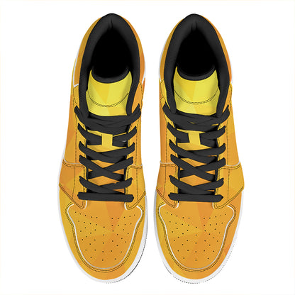Yellow Polygonal Geometric Print High Top Leather Sneakers