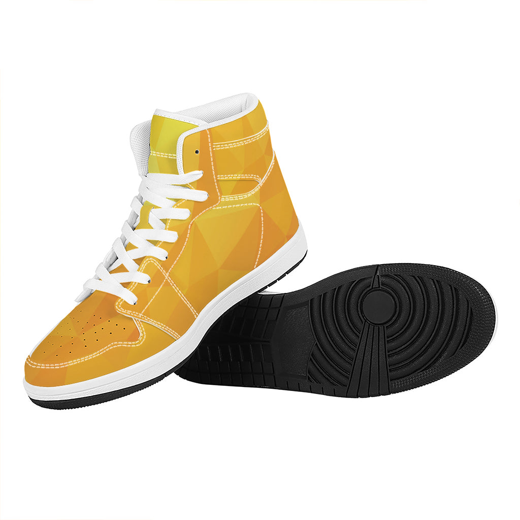 Yellow Polygonal Geometric Print High Top Leather Sneakers