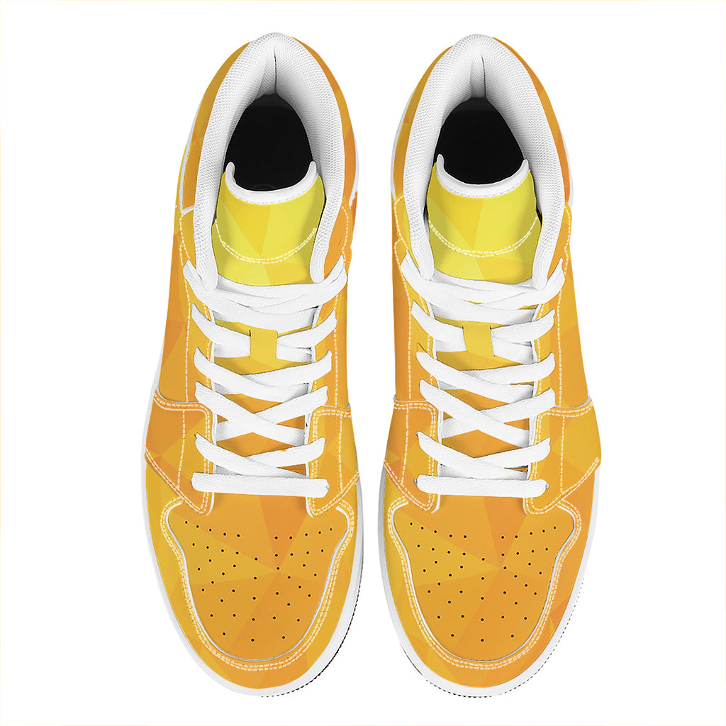 Yellow Polygonal Geometric Print High Top Leather Sneakers