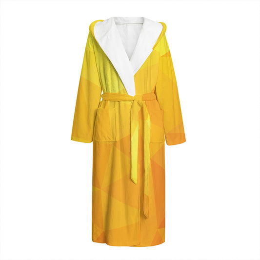 Yellow Polygonal Geometric Print Hooded Bathrobe