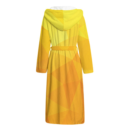 Yellow Polygonal Geometric Print Hooded Bathrobe