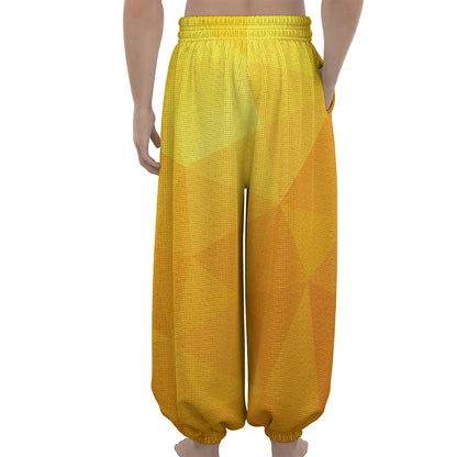 Yellow Polygonal Geometric Print Lantern Pants