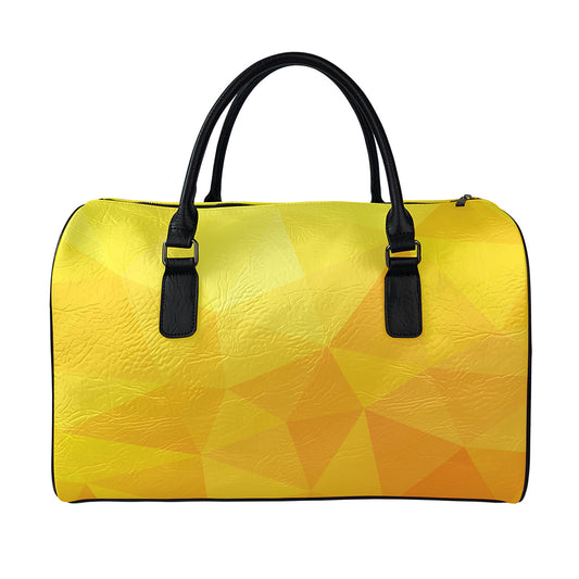 Yellow Polygonal Geometric Print Leather Duffle Bag