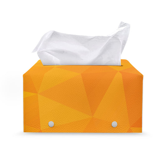 Yellow Polygonal Geometric Print Leather Tissue Box Cover