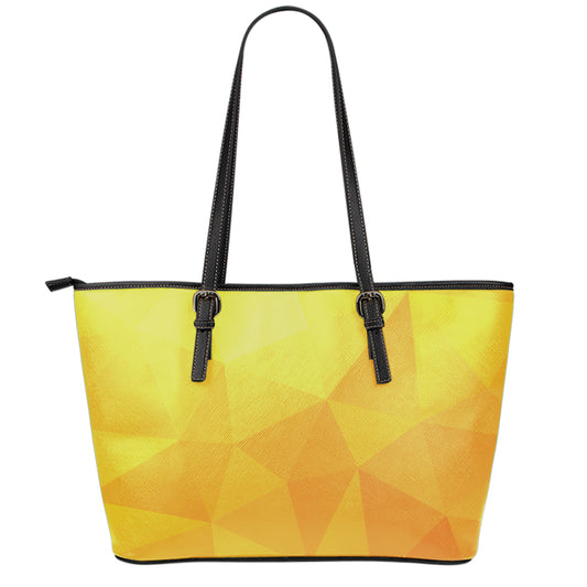 Yellow Polygonal Geometric Print Leather Tote Bag