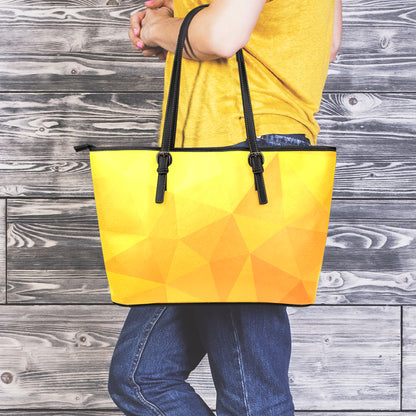 Yellow Polygonal Geometric Print Leather Tote Bag