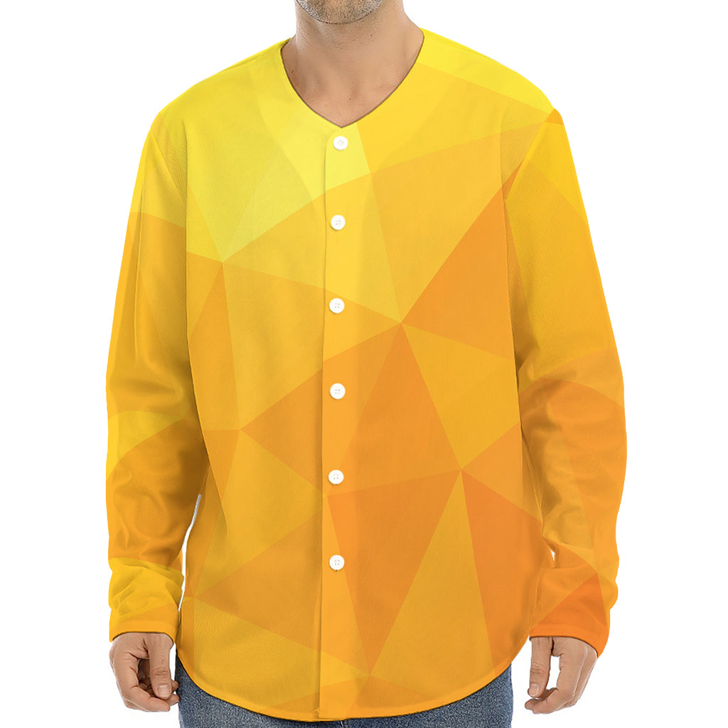 Yellow Polygonal Geometric Print Long Sleeve Baseball Jersey