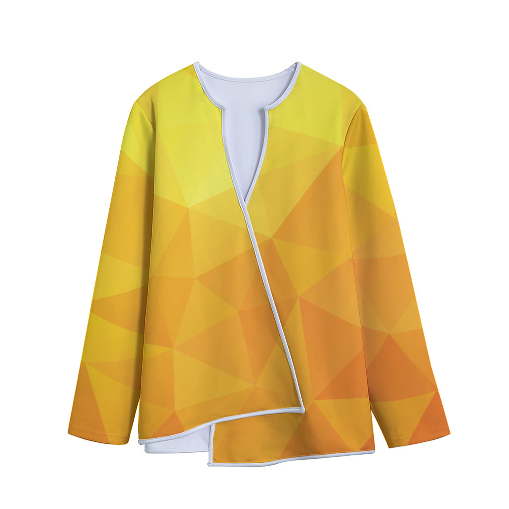 Yellow Polygonal Geometric Print Long Sleeve Short Coat