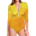 Yellow Polygonal Geometric Print Long Sleeve Swimsuit