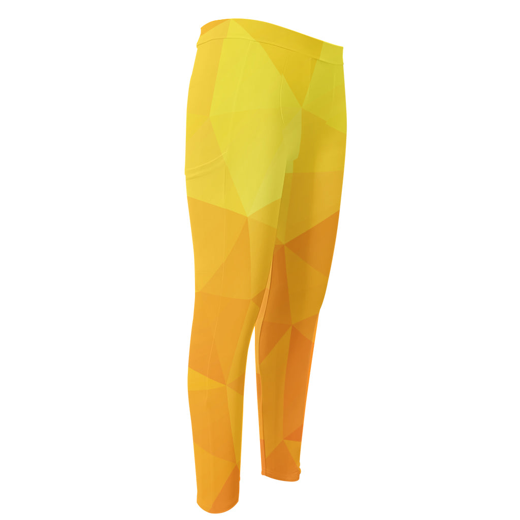 Yellow Polygonal Geometric Print Men's Compression Pants