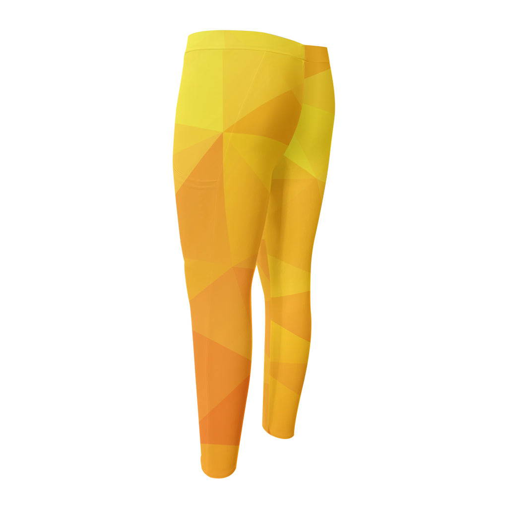 Yellow Polygonal Geometric Print Men's Compression Pants