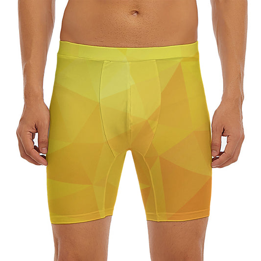 Yellow Polygonal Geometric Print Men's Long Boxer Briefs