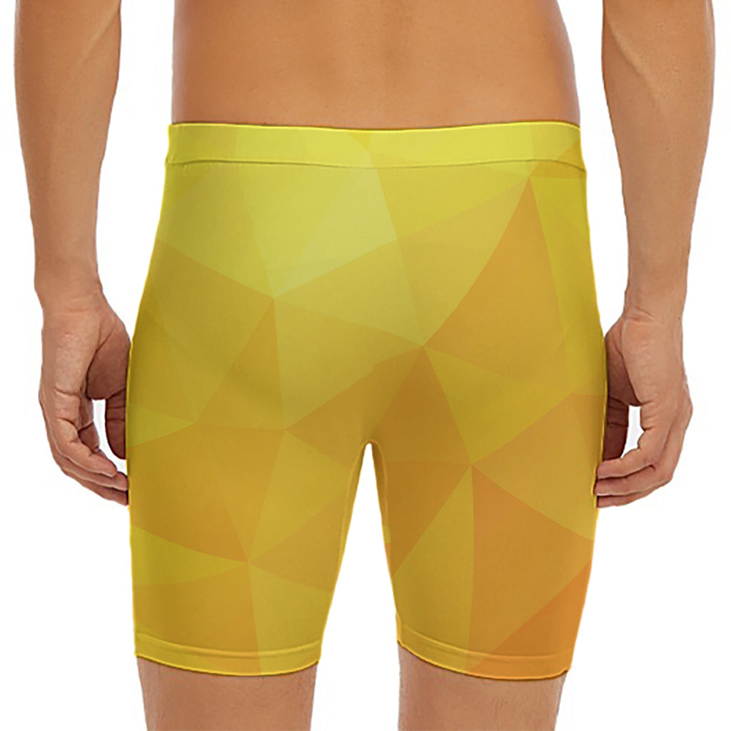 Yellow Polygonal Geometric Print Men's Long Boxer Briefs