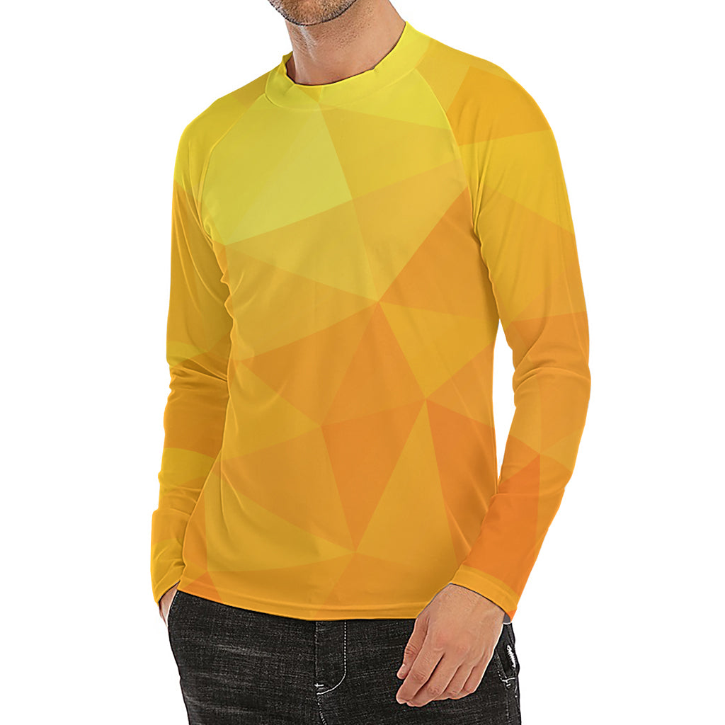 Yellow Polygonal Geometric Print Men's Long Sleeve Rash Guard