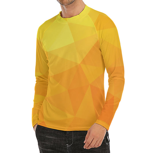 Yellow Polygonal Geometric Print Men's Long Sleeve Rash Guard