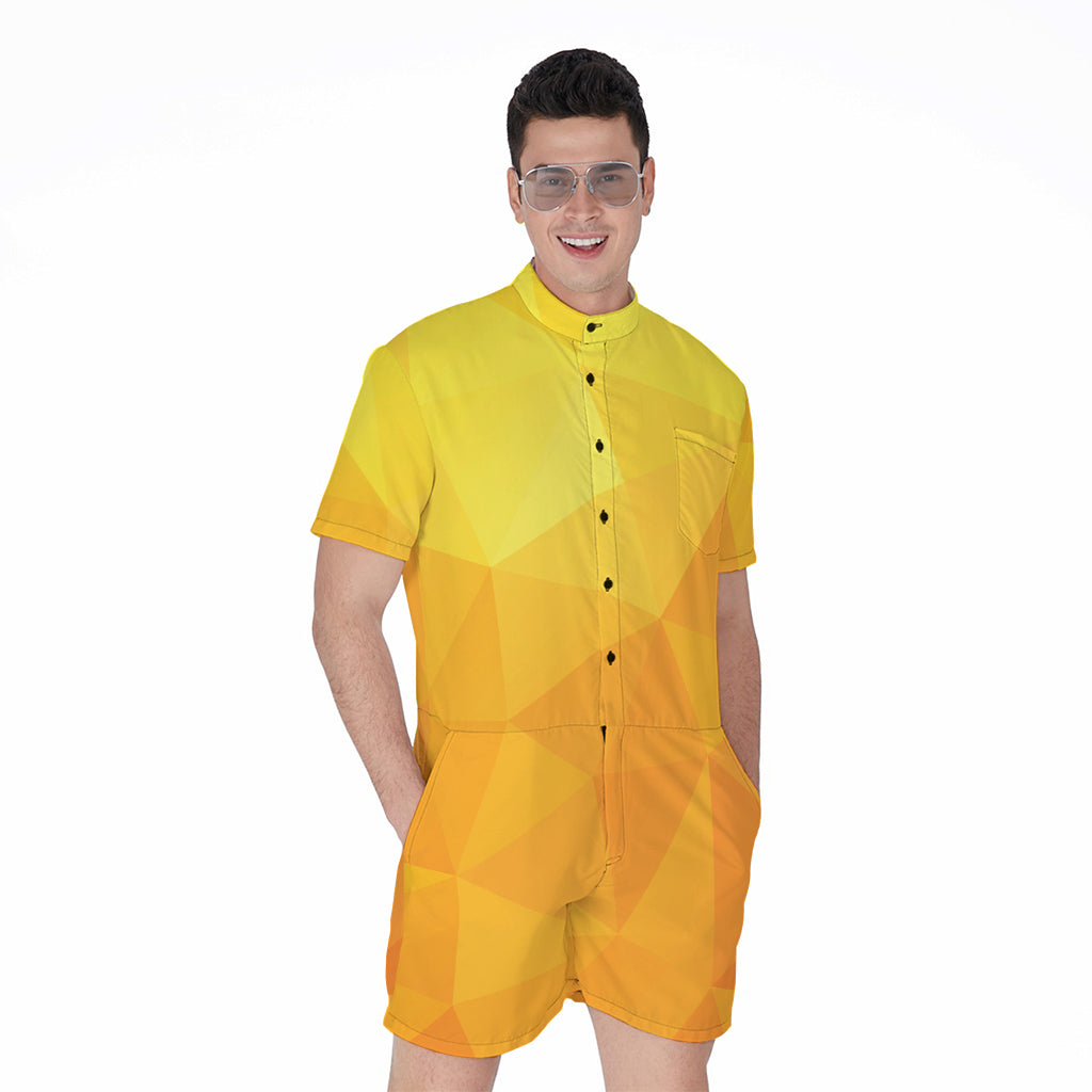 Yellow Polygonal Geometric Print Men's Rompers
