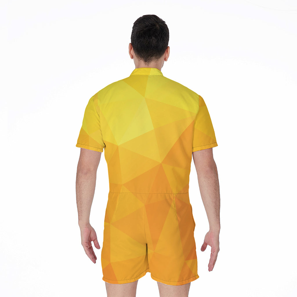 Yellow Polygonal Geometric Print Men's Rompers