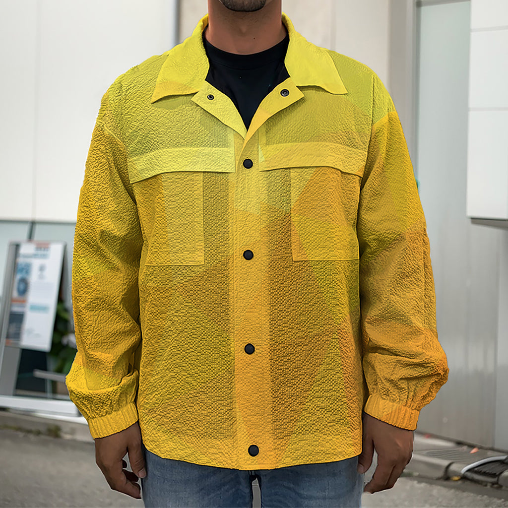 Yellow Polygonal Geometric Print Men's Shirt Jacket