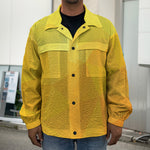 Yellow Polygonal Geometric Print Men's Shirt Jacket