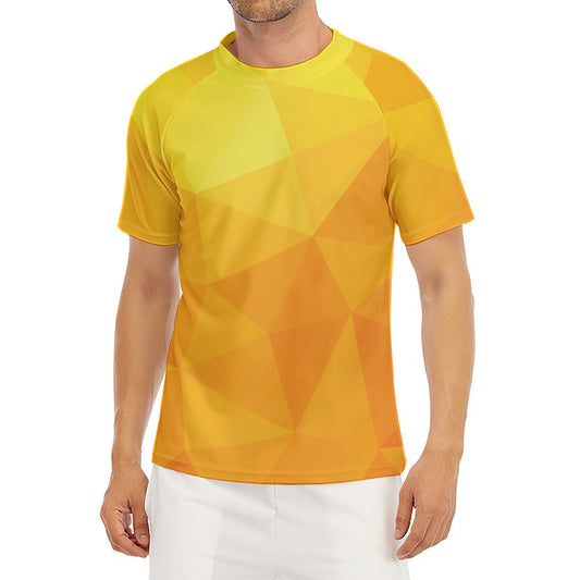 Yellow Polygonal Geometric Print Men's Short Sleeve Rash Guard