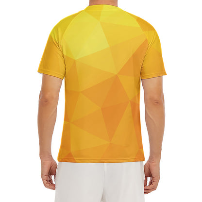 Yellow Polygonal Geometric Print Men's Short Sleeve Rash Guard