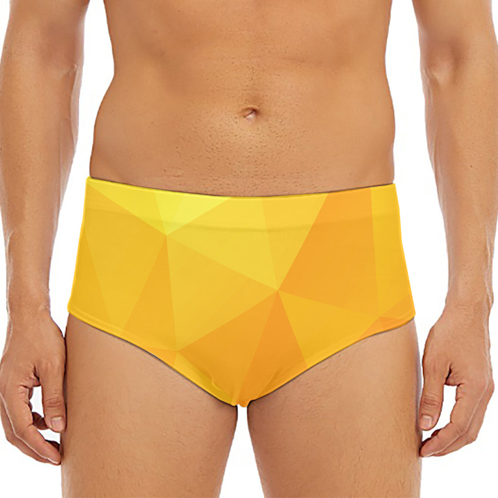 Yellow Polygonal Geometric Print Men's Triangle Swim Briefs
