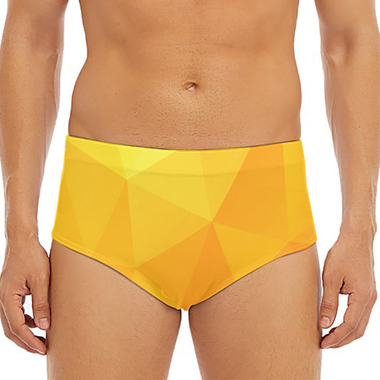 Yellow Polygonal Geometric Print Men's Triangle Swim Briefs