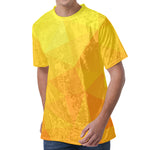 Yellow Polygonal Geometric Print Men's Velvet T-Shirt