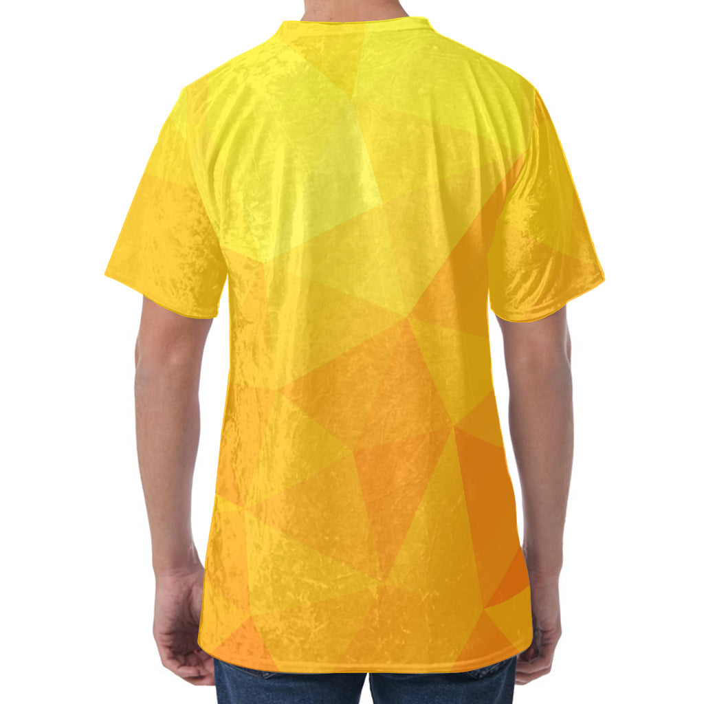 Yellow Polygonal Geometric Print Men's Velvet T-Shirt