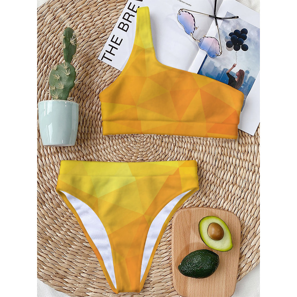 Yellow Polygonal Geometric Print One Shoulder Bikini Top