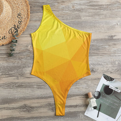Yellow Polygonal Geometric Print One Shoulder Bodysuit