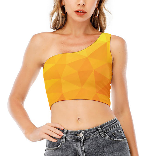 Yellow Polygonal Geometric Print One Shoulder Crop Top