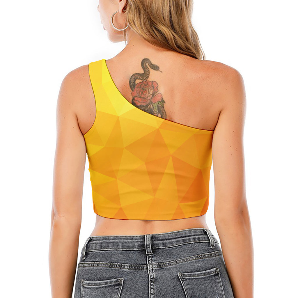 Yellow Polygonal Geometric Print One Shoulder Crop Top