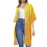 Yellow Polygonal Geometric Print Open Front Beach Cover Up