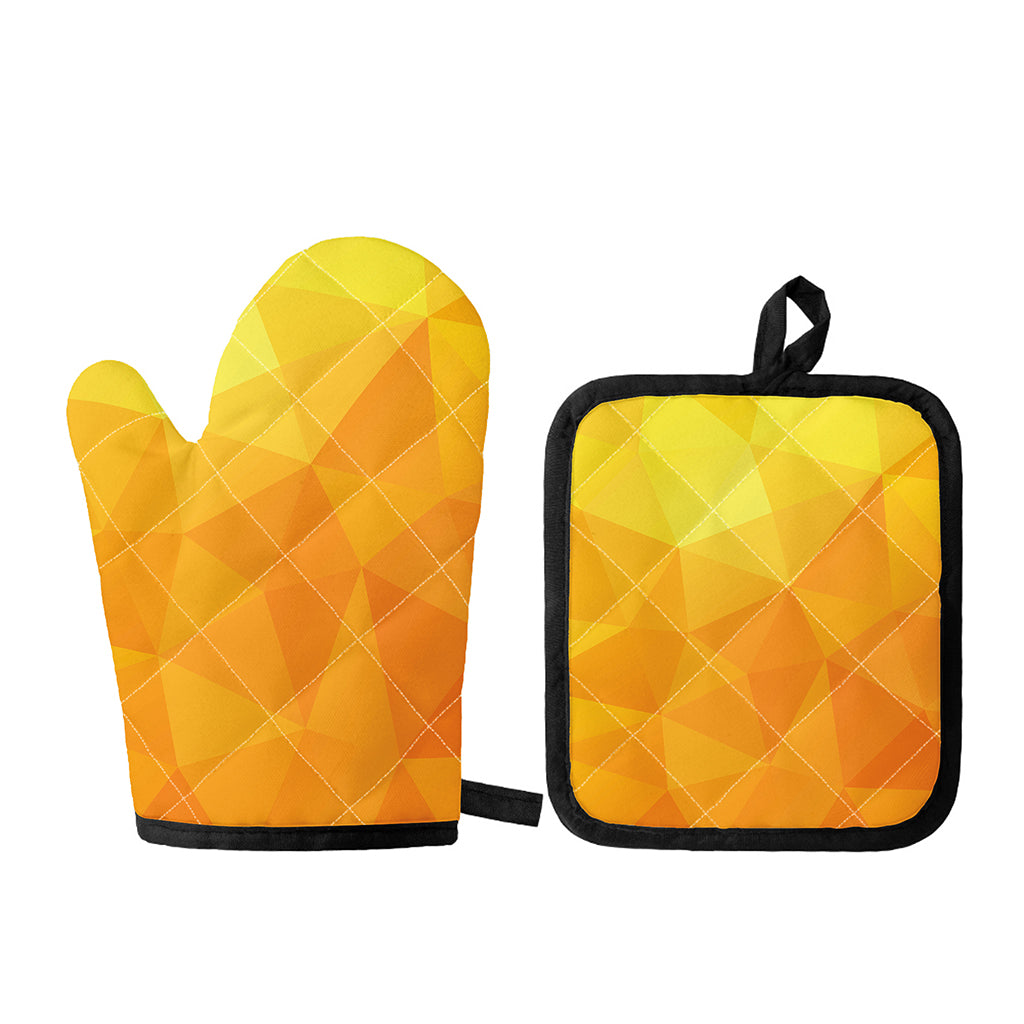 Yellow Polygonal Geometric Print Oven Mitt And Pot Holder Set