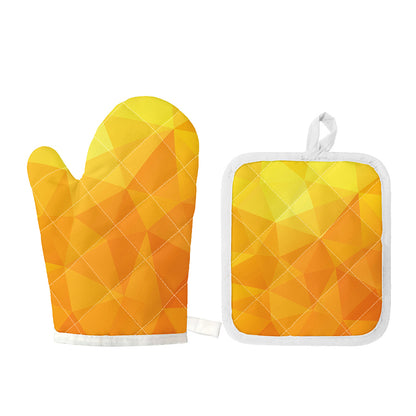 Yellow Polygonal Geometric Print Oven Mitt And Pot Holder Set
