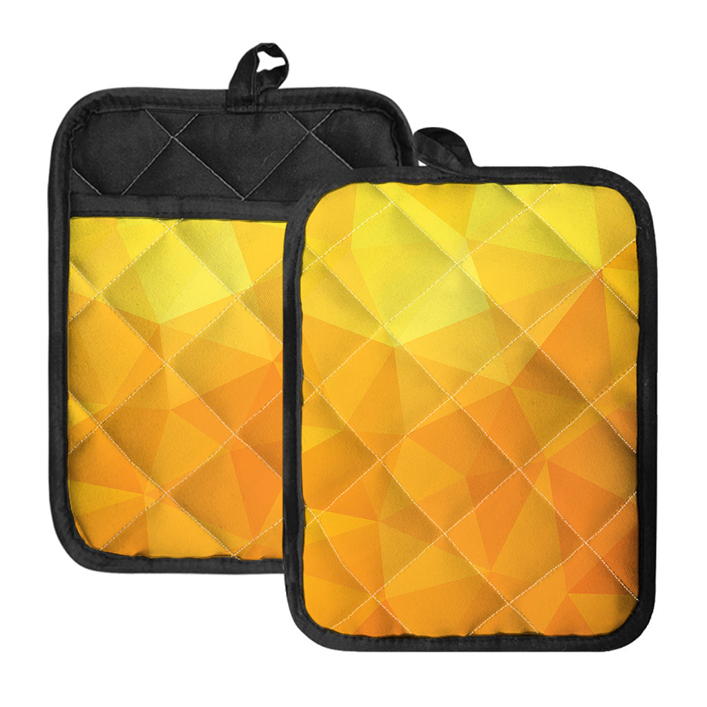 Yellow Polygonal Geometric Print Pot Holders With Pocket