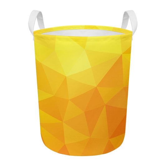 Yellow Polygonal Geometric Print Round Laundry Basket