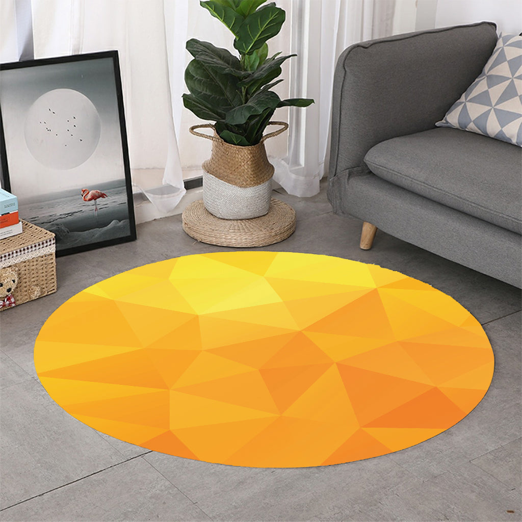 Yellow Polygonal Geometric Print Round Rug