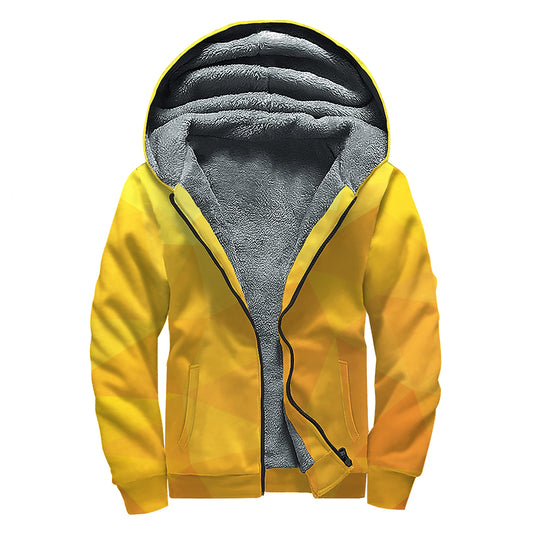 Yellow Polygonal Geometric Print Sherpa Lined Zip Up Hoodie