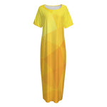 Yellow Polygonal Geometric Print Short Sleeve Long Nightdress