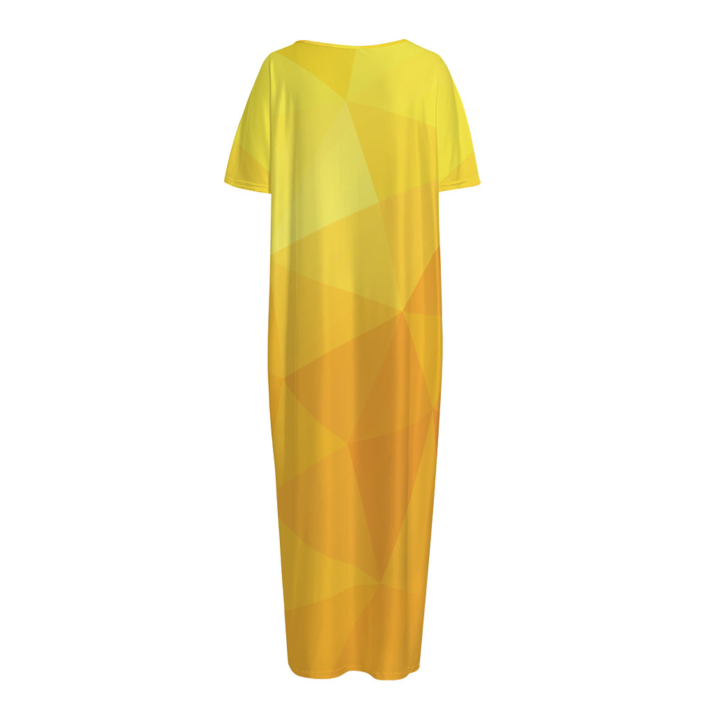 Yellow Polygonal Geometric Print Short Sleeve Long Nightdress