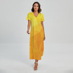 Yellow Polygonal Geometric Print Short Sleeve Maxi Dress