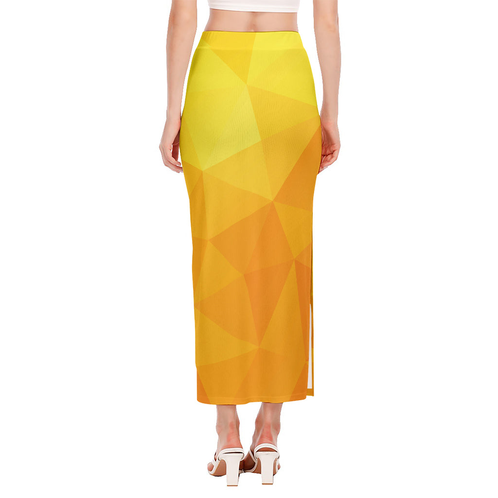 Yellow Polygonal Geometric Print Side Slit Maxi Skirt