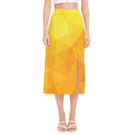 Yellow Polygonal Geometric Print Side Slit Midi Skirt