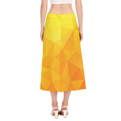 Yellow Polygonal Geometric Print Side Slit Midi Skirt
