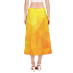 Yellow Polygonal Geometric Print Side Slit Midi Skirt