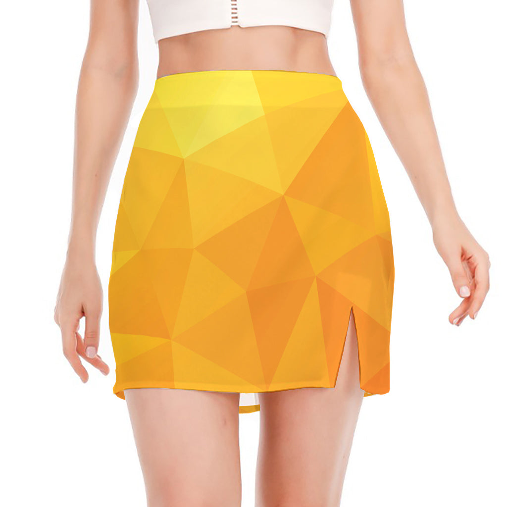 Yellow Polygonal Geometric Print Side Slit Mini Skirt