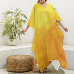 Yellow Polygonal Geometric Print Silk V-Neck Kaftan Dress