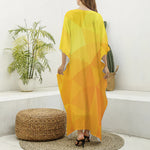 Yellow Polygonal Geometric Print Silk V-Neck Kaftan Dress